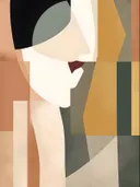 Art deco vrouwenprofiel in beige en olijf, portret schilderij