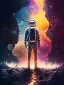 Astronaut bij kosmische poort