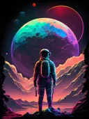 Astronaut bij planeet met ring