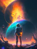 Astronaut voor een vurige planeet