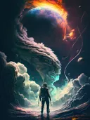 Astronaut bij een surrealistische wolkgeest