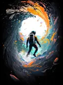 Astronaut loopt door kleurentunnel