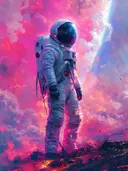 Astronaut in roze ruimtenevel