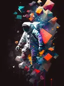 Astronaut tussen geometrische vormen