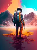 Astronaut voor buitenaards berglandschap
