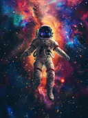 Astronaut zweeft in kleurrijk sterrenstelsel