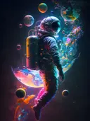 Astronaut zwevend in een surrealistische nevel