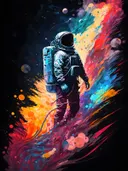 Astronaut in kleurrijke wolk