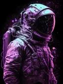 Astronaut portret in paars neonlicht