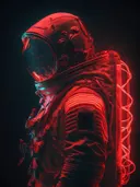 Astronaut portret in rood neonlicht