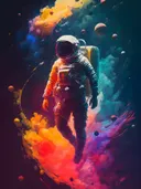 Astronaut in kleurrijke verfexplosie