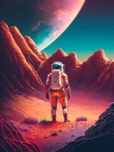 Astronaut op een rood planetenlandschap