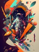 Popart illustratie van een astronaut die door een poort stapt