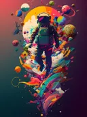 Astronaut tussen kleurexplosies