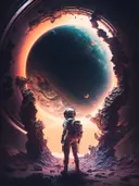 Astronaut voor een verduisterde planeet