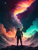 Astronaut voor vurige nevel