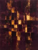 Abstract schilderij met het paletmes in aubergine en amber