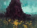 Abstract landschap in aubergine en aquamarijn