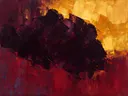 Abstract landschap in aubergine en goud
