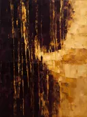 Abstract schilderij met het paletmes in aubergine en goud