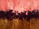 Abstract landschap in aubergine en koraalroze