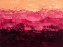 Abstract landschap in aubergine en magenta