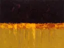 Abstract landschap in aubergine en saffraan