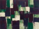 Aubergine en smaragd in twintig vakken, abstract schilderij met het paletmes