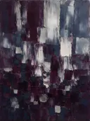 Abstract schilderij met het paletmes in aubergine en zilver