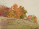 Autumn Trees van Winslow Homer: landschap met herfst, bomen, heuvel en gras, in oranje en okergeel