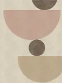 Abstracte illustratie van halve cirkelvormen in pastelroze en bruin.
