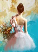 Portret schilderij van ballerina van achteren