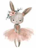 Schilderij van een konijn verkleed als balletdanseresje met tutu en bloemenkroon