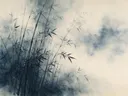 Bamboebos in de mist in inktzwart, mistig oosters landschap