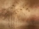 Mistig oosters landschap in terracotta en brons