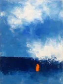 Schilderij: band in zachte kleurvelden, blauw