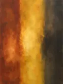 Banen in saffraan en roest, kleurvelden schilderij, banen