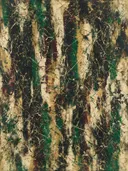 Action painting schilderij, banen (drip) in smaragd en zwart