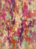 Action painting schilderij, banen (sweep) in fel magenta