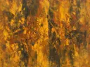 Action painting schilderij, banen (sweep) in saffraan en roest