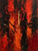 Action painting schilderij, banen (sweep) in vuurrood