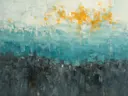 Abstract landschap in basaltgrijs en aquamarijn