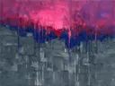 Abstract landschap in basaltgrijs en magenta