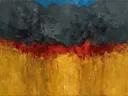 Abstract landschap in basaltgrijs en scharlaken