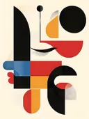Bauhaus schilderij met zwarte en rode geometrische vormen