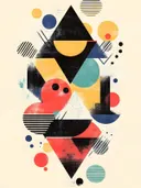 Bauhaus collage schilderij met geometrische vormen en stippen
