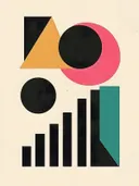 Bauhaus stijl schilderij met zwarte staven en gekleurde vormen