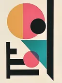 Bauhaus schilderij met staven en boogvormen in zwart en roze