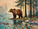 Beer in pose tussen de bomen, schilderij van beer