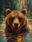 Beer portret aan het water, schilderij van beer portret aan het water, met het paletmes geschilderd